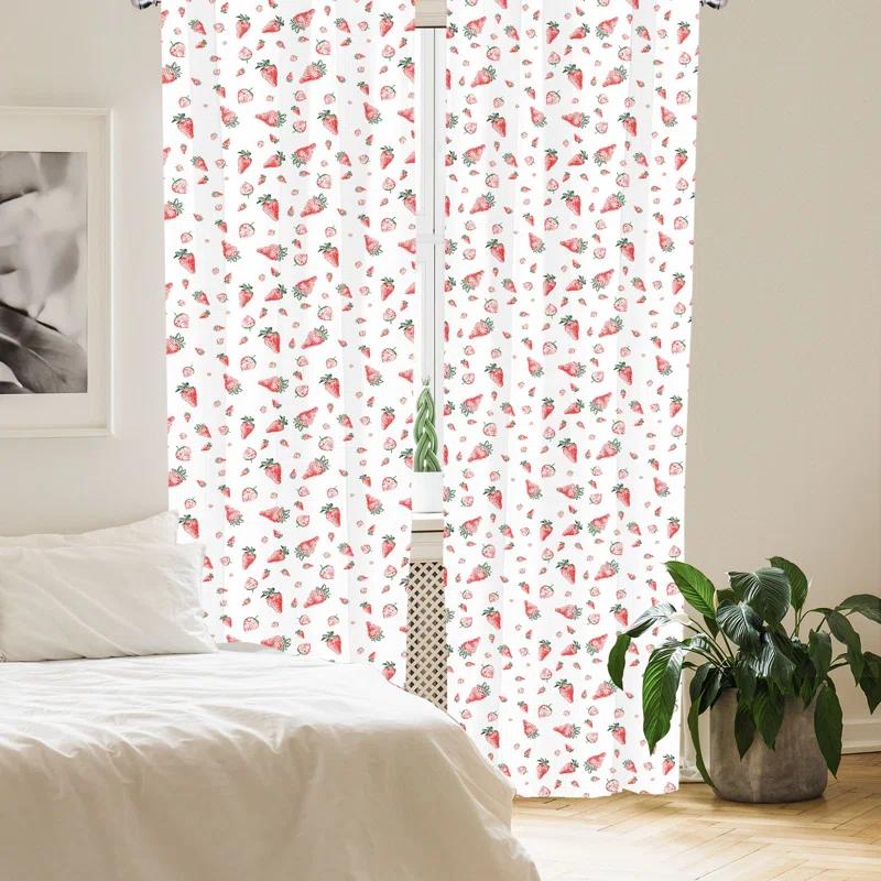 Strawberry Semi-Sheer Rod Pocket Curtain Panels (Set of 2)