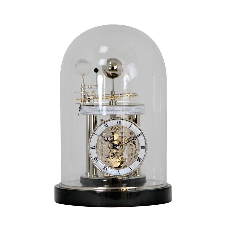 Hermle Black Forest Clocks Astrolabium Modern & Contemporary Roman Numeral Quartz Movement / Crystal Tabletop Clock in Polished Nickel