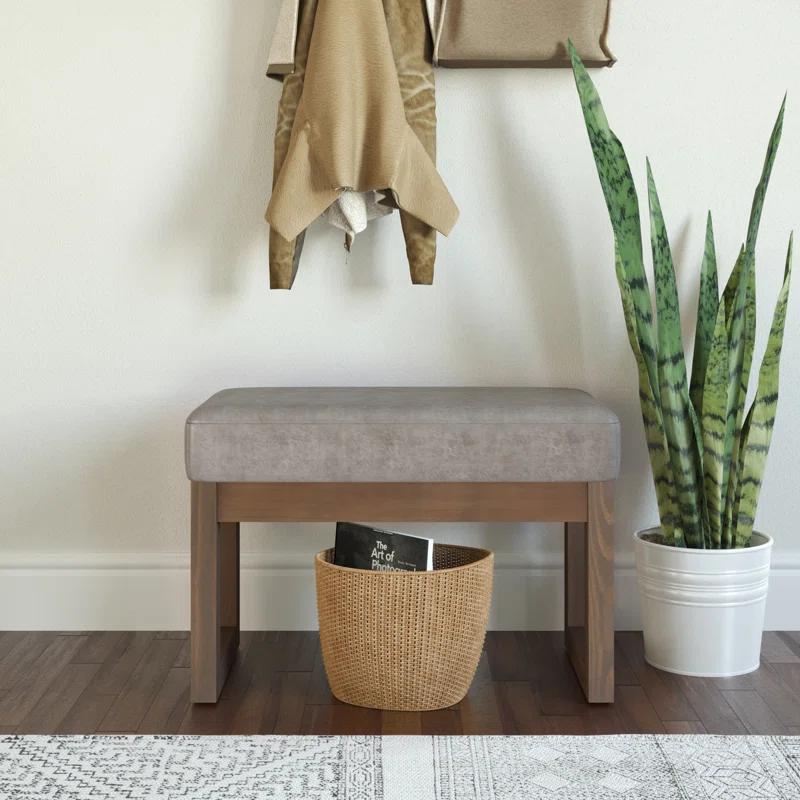 Simpli Home Milltown Ottoman Bench with Upholstered Seat and Solid Wood Frame