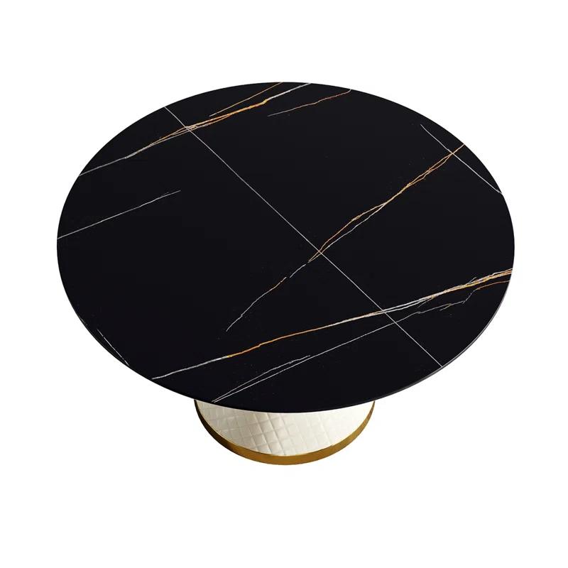 Rafeddin 53.15"Modern artificial st1 round carbon steel base dining tablecan accommodate 6 people