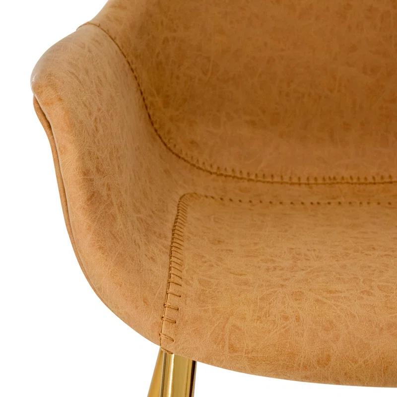 Everly Quinn Markley Leather Dining Chair with Powder-Coated Gold Iron Legs Accent Side Chair Foam Padded Seat Versatile Kitchen Chair