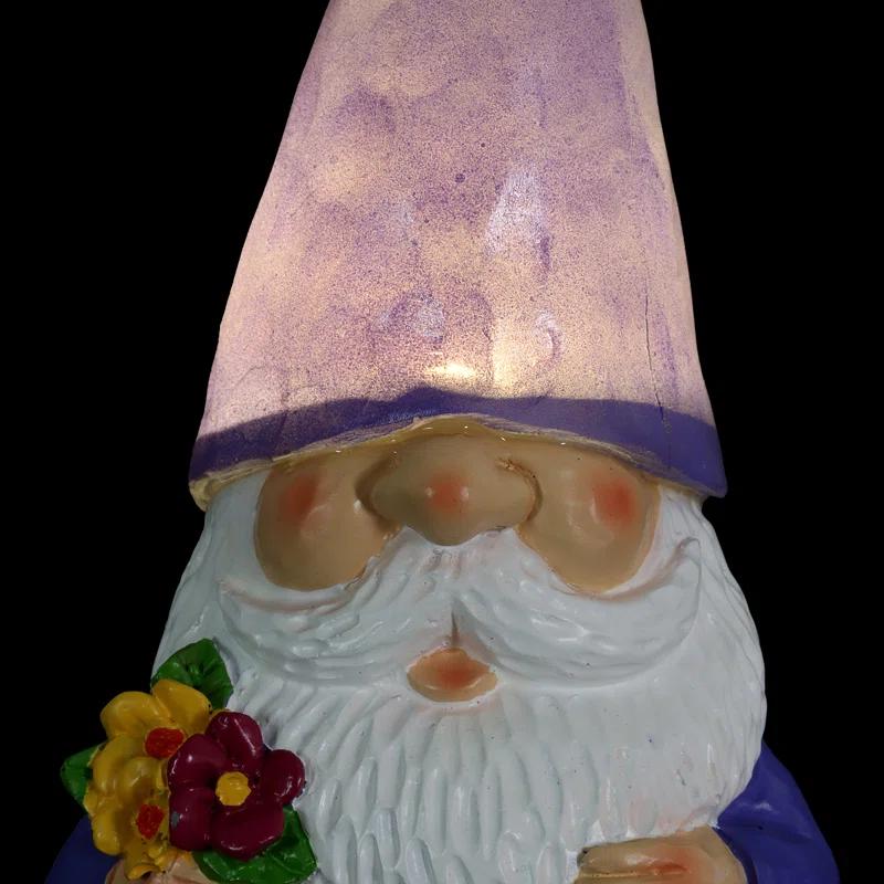 11-Inch Purple Solar Garden Gnome with LED Hat