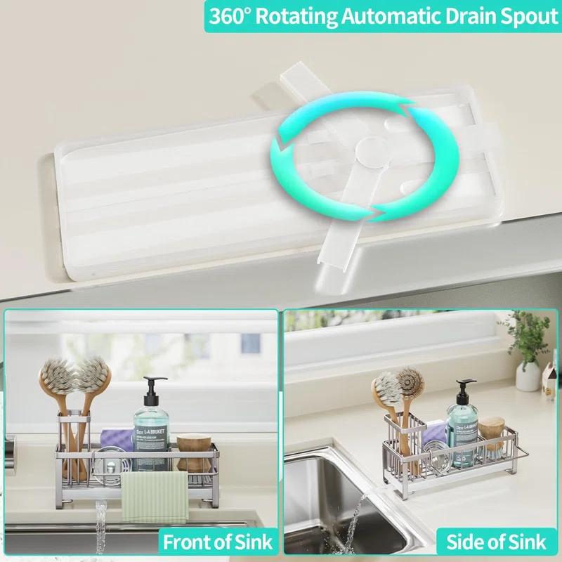 QIANXI Sponge Holder For Kitchen Sink - Self-draining Sink Caddy With Brush Holder And Dishcloth Holder, Stainless Steel Kitchen Sink Organizer For Countertop