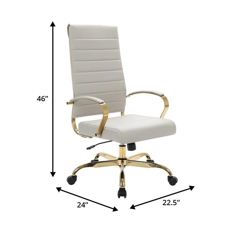 Everly Quinn Humairaa Leather Office Chair – Executive Task Chair with Swivel, Adjustable Height & Gold Base for Home Office or Conference Room