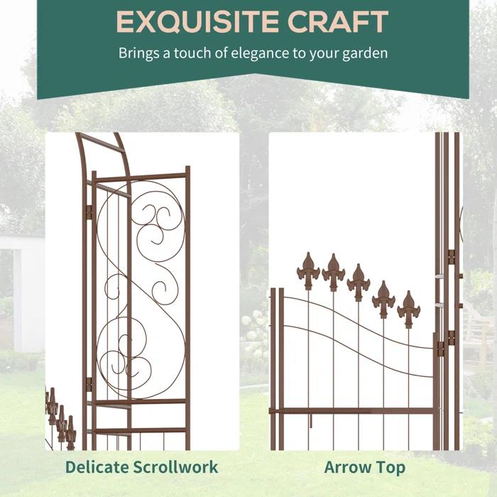 Outsunny 54.25'' W x 15.25'' D Metal Arbor with Gate in Brown
