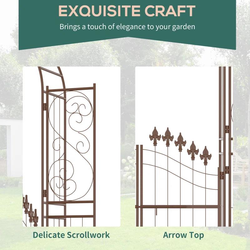 Outsunny 54.25'' W x 15.25'' D Metal Arbor with Gate in Brown