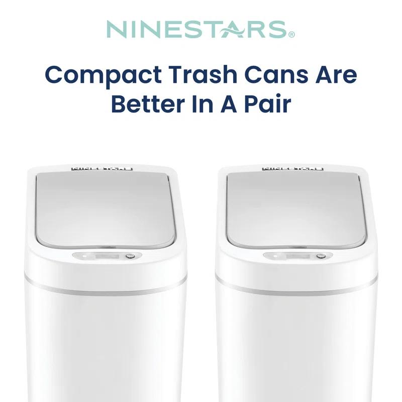 NineStars Ninestars Automatic Mothion Sensor ABS Slim Trash Can Combo set for Bathroom, 1.8Gal 7L each, 2 pack, White, DZT-7-2B