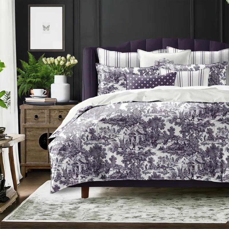 Au Village Toile Eggplant  Cotton Comforter Set 8 Piece
