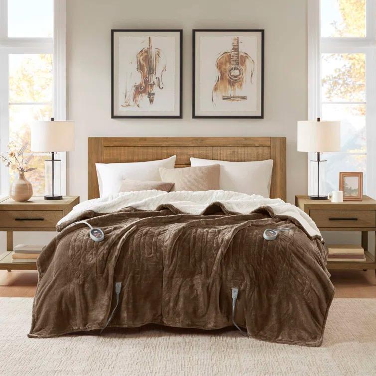 Woolrich Woolrich Heated Plush to Berber Sapphire Blue Blanket Queen