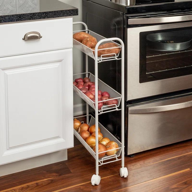 Slim 3-Tier Wire Rolling Storage Cart