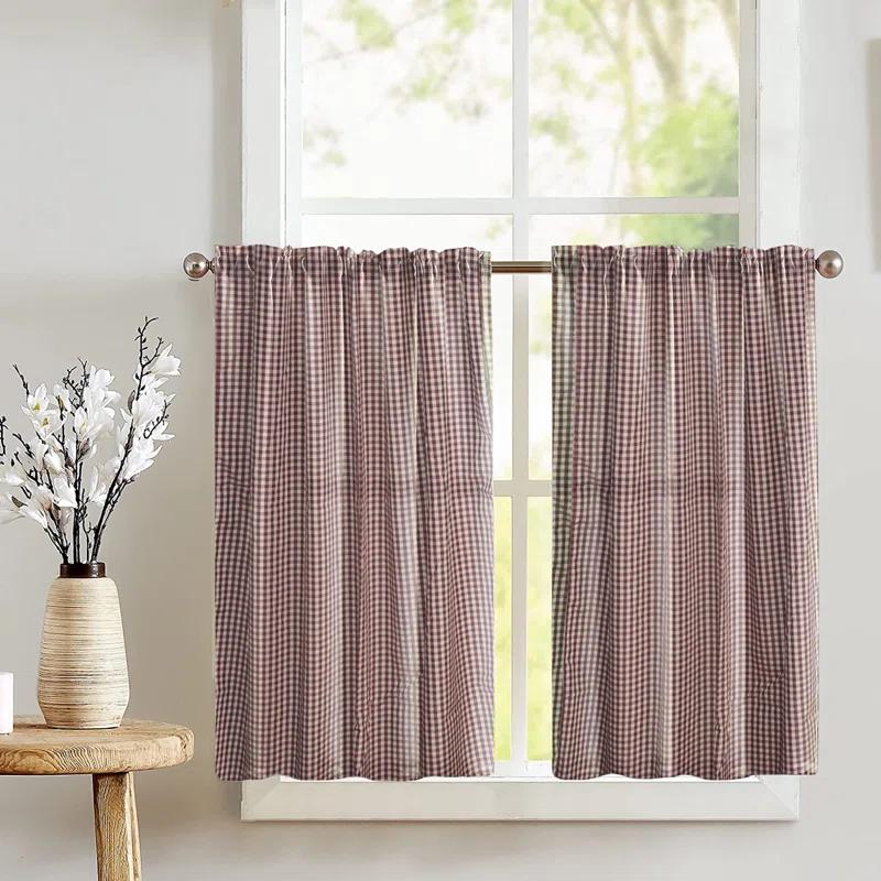 lovemyfabric Gingham 1/8th Inch Small Checkered Print Cafe Tier Curtains