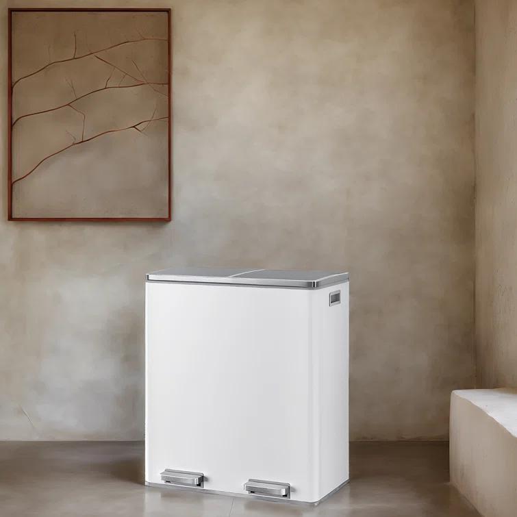 Songmics 2 x 8 Gallon Stainless Steel Multi-Compartments Trash Can with 15 trash bags