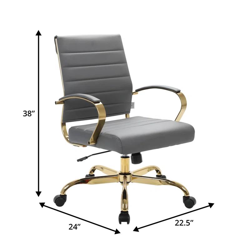Everly Quinn Naudain Leather Office Chair – Modern Executive Swivel Task Chair with Wheels, Adjustable Height & Padded Arms for Desk or Conference Room