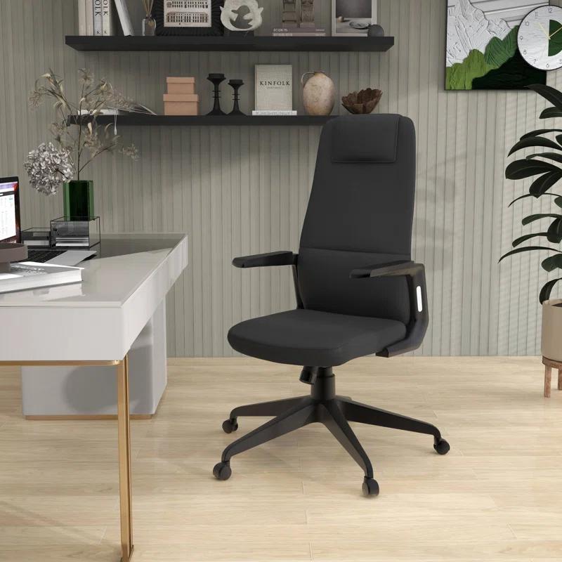 Inbox Zero Mylaya Leather/Polyester Office & Conference Chair – Adjustable, Tilt-Controlled Executive Ergonomic Seating with Swivel for Home Office, Conference Room