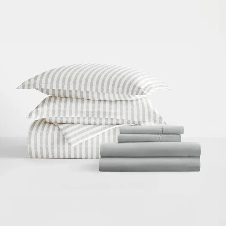 IEnjoy Home 8-Piece Reversible Bedding Bundle - Patterned Duvet Cover, Comforter Insert and Solid Sheet Set