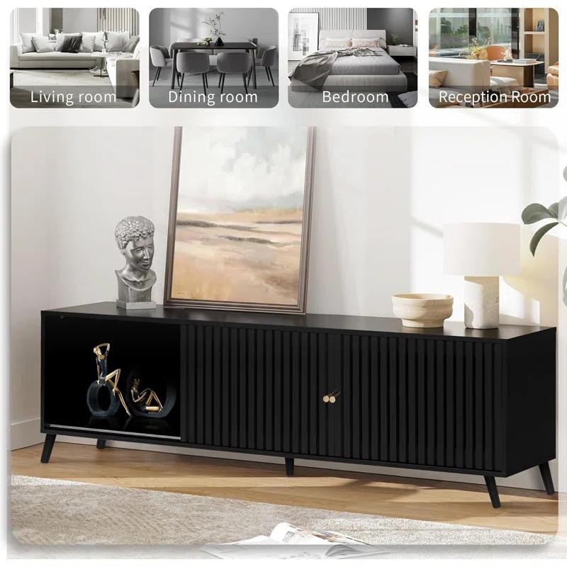 George Oliver Modern TV Stand for Televisions up to 70 Inches, with Sliding Doors and Storage, Television Stands, TV Consoles, Media Consoles for Living Room