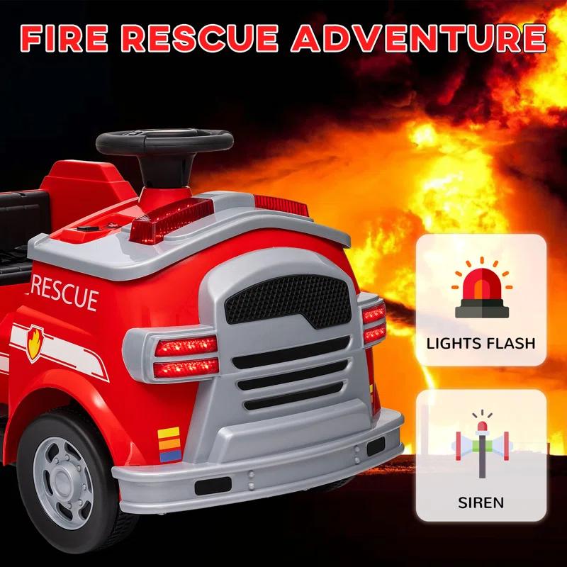 Qaba Qaba 12V Ride on Fire Truck with Siren, Lights, Soft Start, Horn Music, Red