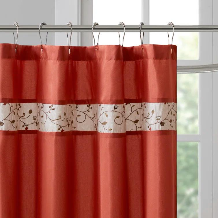 Madison Park Serene Faux Silk Embroidered Floral Shower Curtain