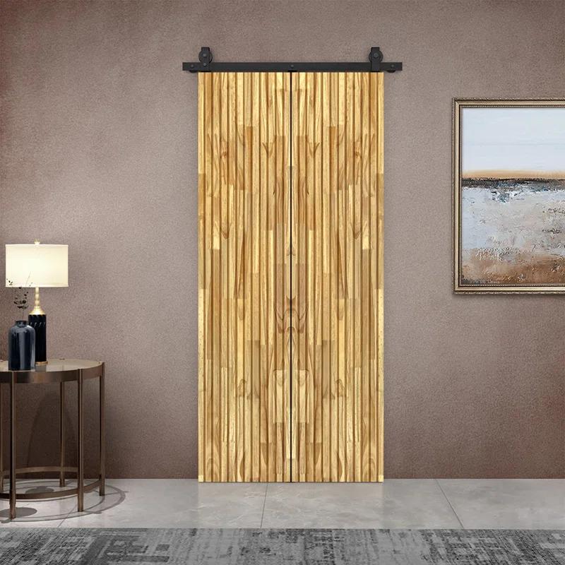Calhome Japanese Series Stained Pine Wood Bi-Fold Barn Door with Sliding Hardware Kit