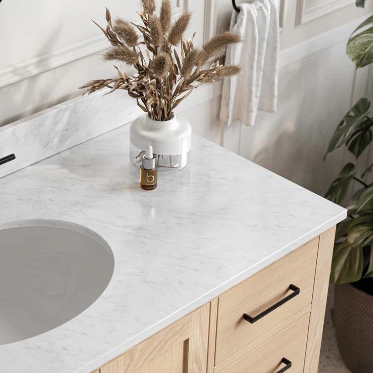 Hokku Designs Flynt 37'' Single Bathroom Vanity with Carrara Marble Top