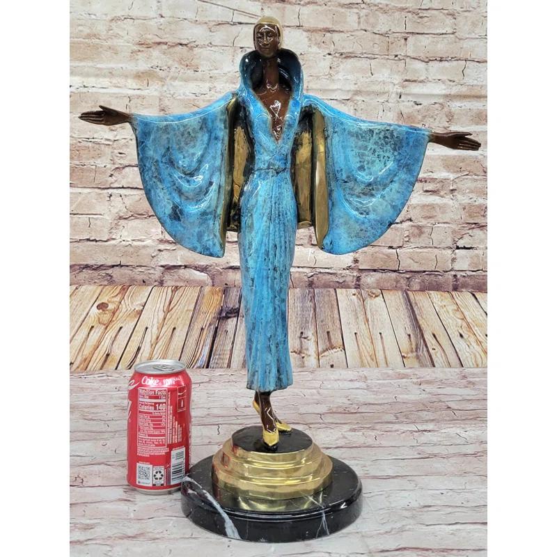 Red Barrel Studio® Nikel Julius Erte Art Deco Bronze Fashion Model Showgirl Sculpture Statue Glazed Patina 19" x 15"