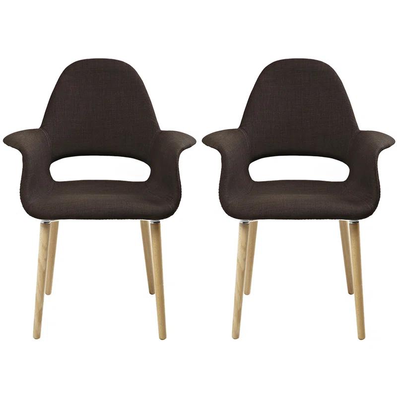 George Oliver Conover Clontz Upholstered Dining Armchairs – Mid-Century Modern Fabric Seat with Natural Wood Legs (Set of 2) (Set of 2)
