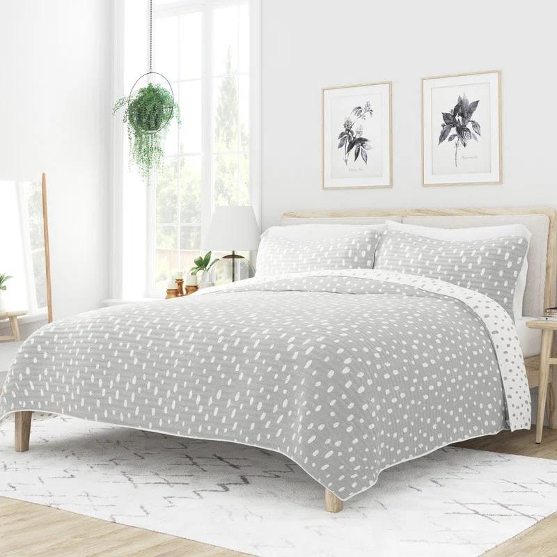 Becky Cameron Gray Polka Dots Pattern Reversible Quilt Set