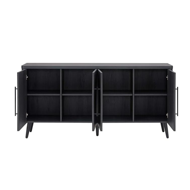 Manhattan Comfort Jodie 65" Mid-Century Modern Sideboard with 8 Adjustable Shelves in Charcoal Gray