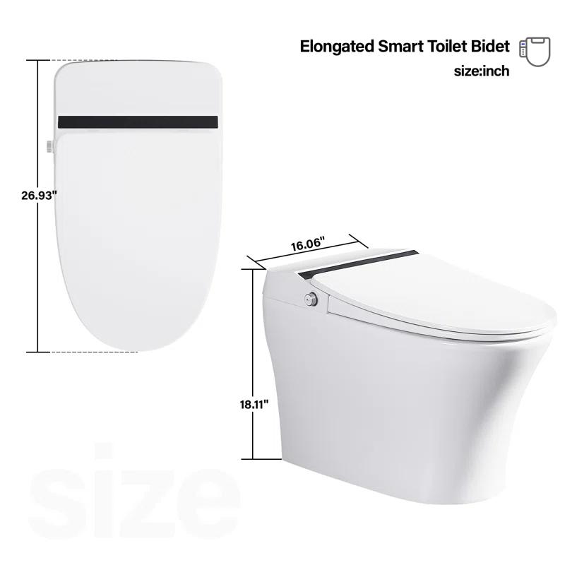 Elongated Smart Toilet Bidet with Auto Flush, Heated Seat, Seating Sensor, Foot Induction Flush