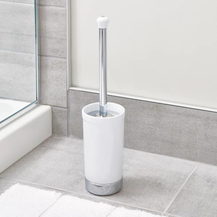 iDesign iDesign York Ceramic and Metal Toilet Bowl Brush Set, Classic Design Slim Compact Bowl Brush and Holder, 4.25" x 4.25" x 17.5", White and Chrome