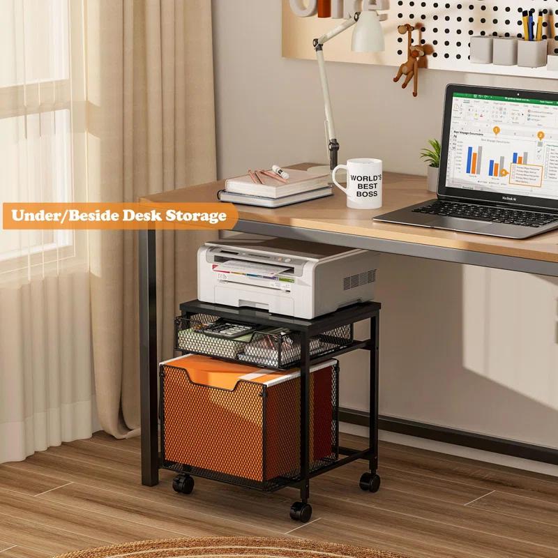 Rolling File Cabinet Cart,Printer Stand with 2 Drawers,Mobile Filing Cabinet on Lockable Wheels