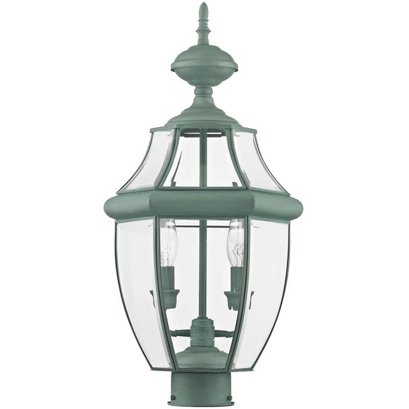Lighting Lumens 2 Light Verdigris Outdoor Post Lantern Pendant - Clear Beveled Glass Shade