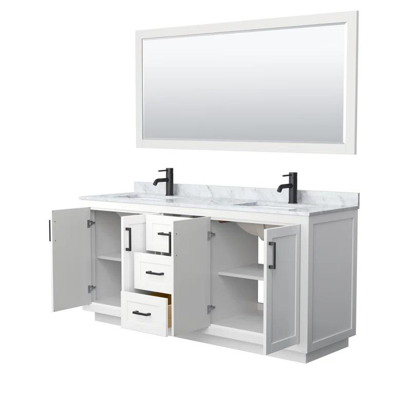 Wyndham Collection Miranda 72" Freestanding Double Bathroom Vanity with Marble Top with 70" Mirror