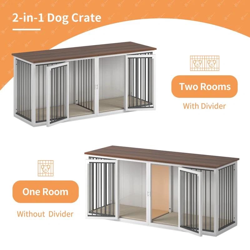 Tucker Murphy Pet™ Large Dog Crate Furniture for 2 Dogs, 71.6'' Steel Frame Dog Crate with Double Doors, Heavy Sturdy Dog Kennel