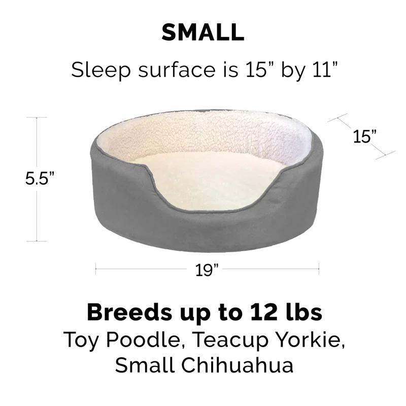 FurHaven Faux Sherpa & Suede Oval Dog Bed