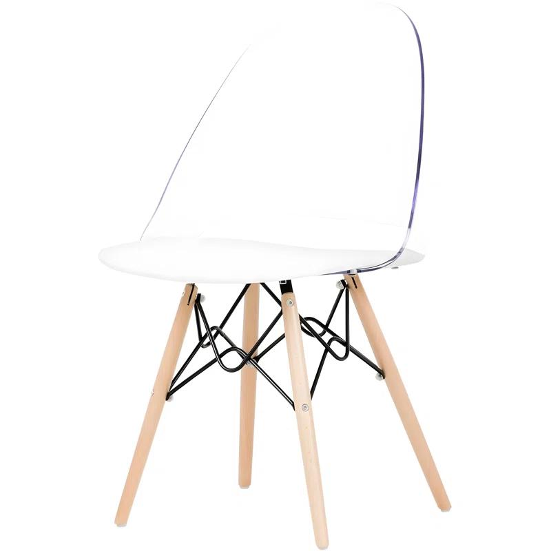 George Oliver South Shore Mid-Century Modern Eiffel Office Chair With Wooden Legs, Clear/White