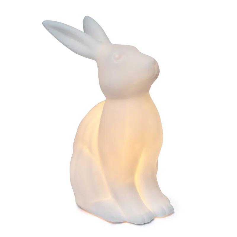 Gracie Oaks Creekwood Home 10.43" Glowing Ceramic Bunny Rabbit Light, For Home Décor, Nightstand, End Table, Entryway, Bookshelf, Kid's Room, White