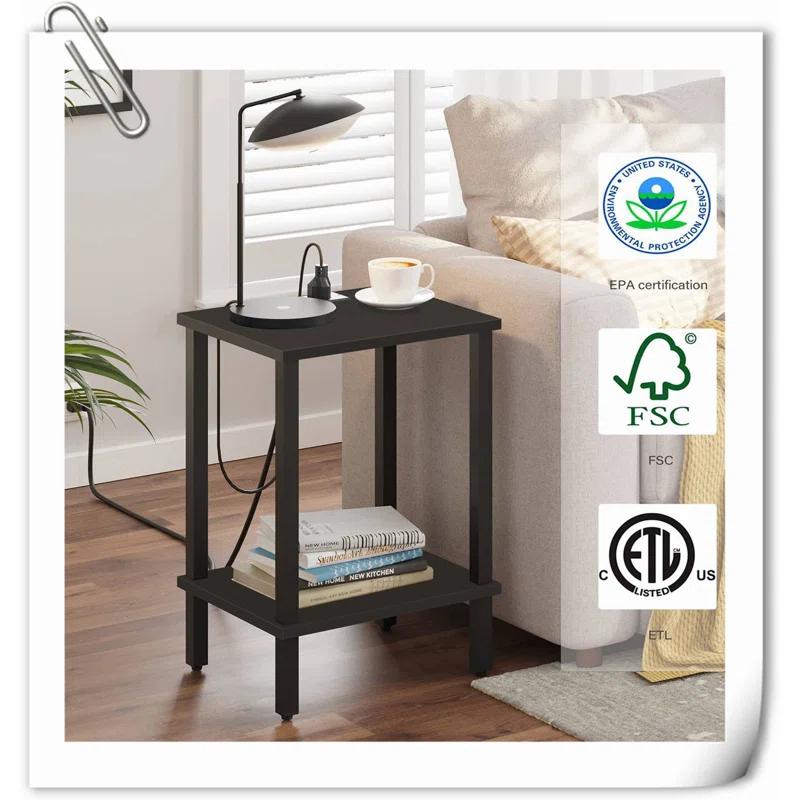 End Table With Charging Station, Side Table With USB Ports And Outlets, Nightstand, 2-Tier Storage Shelf, Sofa Table For Small Space, 1 Package(2PCS)