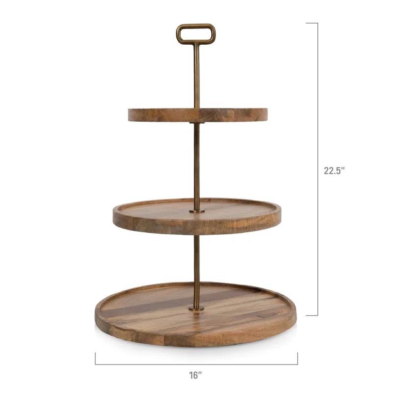 Millwood Pines Tapas 3-Tiered Serving Tray, Mango wood Cupcake Stand, Wooden Cheese Board Darfasha