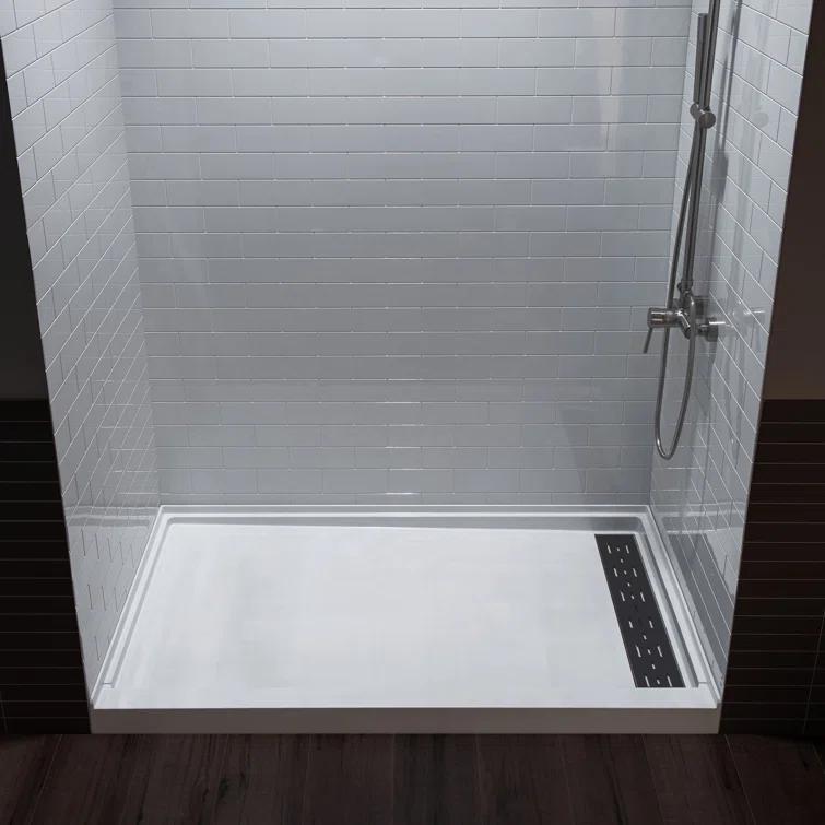 WoodBridge 75/96" H Solid Surface Shower & Tub Wall Panel, Surround, Quick Install, Cuttable, 0.138" thick