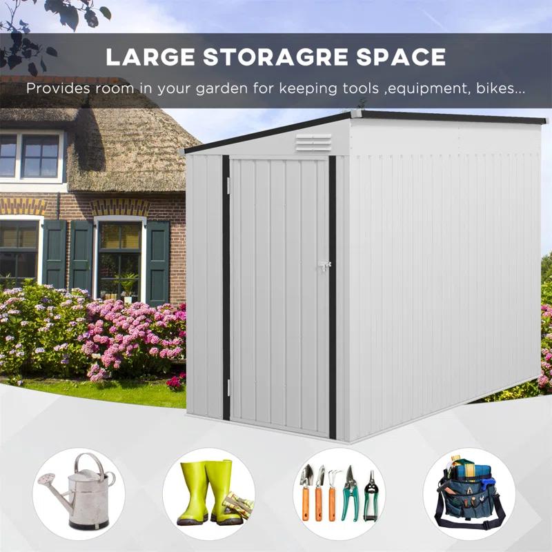 HLILish Outsunny 4' X 7.7' Metal Outdoor Storage Shed, Lean To Storage Shed, Garden Tool Storage House With Lockable Door And 2 Air Vents For Backyard, Patio, Lawn