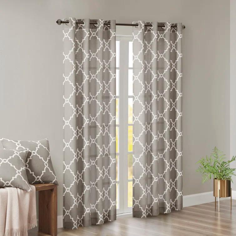 Madison Park Fretwork Print Grommet Top Single Window Curtain Panel