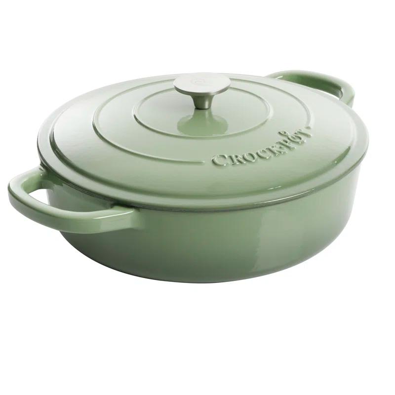 Crock-pot Crock Pot Artisan 5 Quart Round Enameled Cast Iron Braiser Pan With Self Basting Lid In Pistachio Green | Wayfair