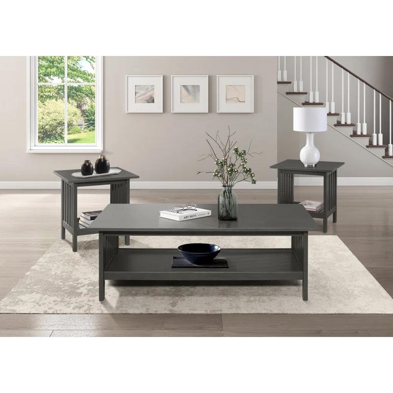Red Barrel Studio® Classic Style Coffee Table And Two End Table Set Antique Gray Finish 3Pc Occasional Table Set Wooden Transitional Living Room Furniture (Set of 3)
