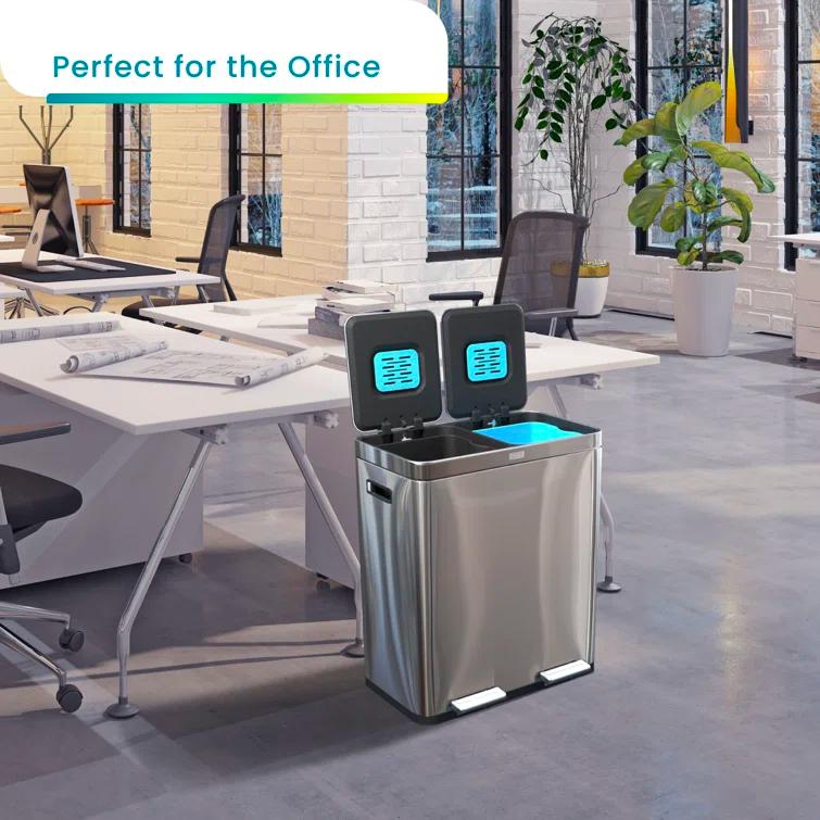Home Zone Living Home Zone Living 16 Gallon Stainless Steel Dual Trash and Recycling Can with CleanAura Odor Control and Soft-Close Lids