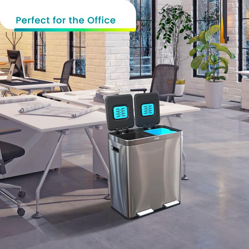Home Zone Living 15.8 Gallon Stainless Steel Dual Kitchen Trash Can with CleanAura