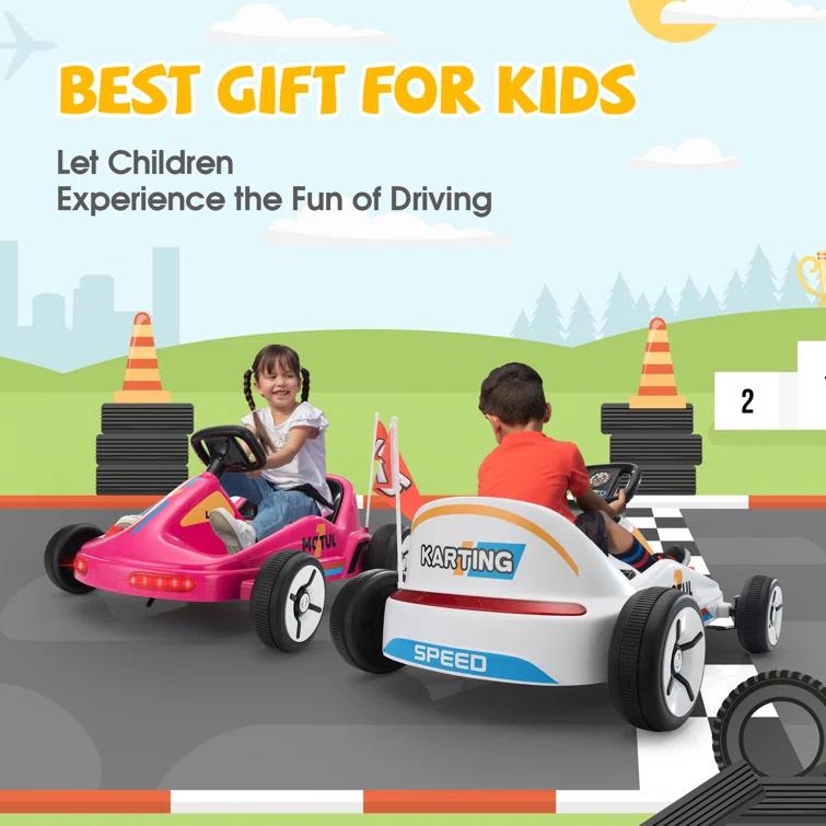 Tobbi 12v Kids Go Kart, Outdoor Battery Powered Ride On Car For Boys And Girls Aged 3-8, Childrens Electronic Toy Go Kart With 2 Speed Modes, Remote Control,bluetooth