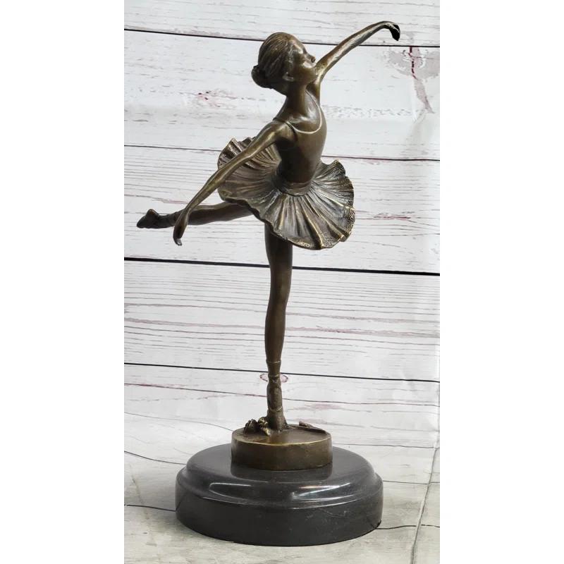 Charlton Home® Duffina Graceful Ballerina Ballet Dancer Bronze Sculpture Statue Figure On Marble Base