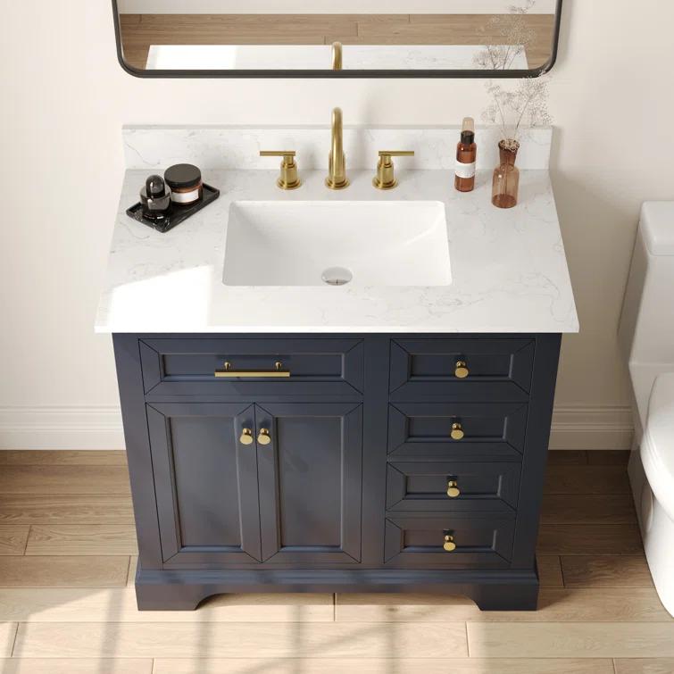 DeerValley Heritage 36'' Fully Assembled Single Bathroom Vanity with Backsplash, 3 Colors Available White/ Navy Blue/ Gray