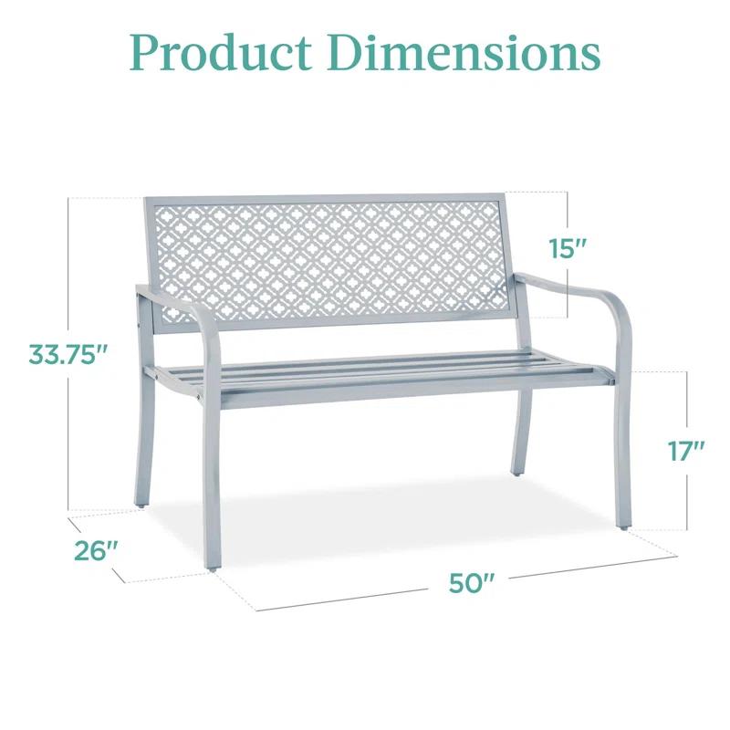 Red Barrel Studio® 2-Person Outdoor Metal Bench with Geometric Backrest, 790lb Capacity, for Garden, Patio, and Entryway